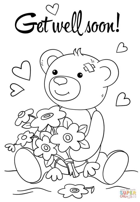 get well soon card colouring template